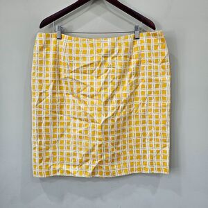 Talbots Womens Check Pencil Skirt Petites Yellow Cotton Vibrant Office Career